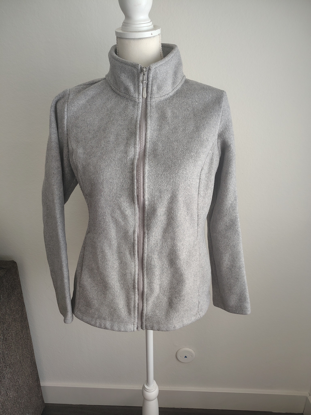 32 Degrees Women's Light Gray Full-Zip Teddy Fleece Jacket XS